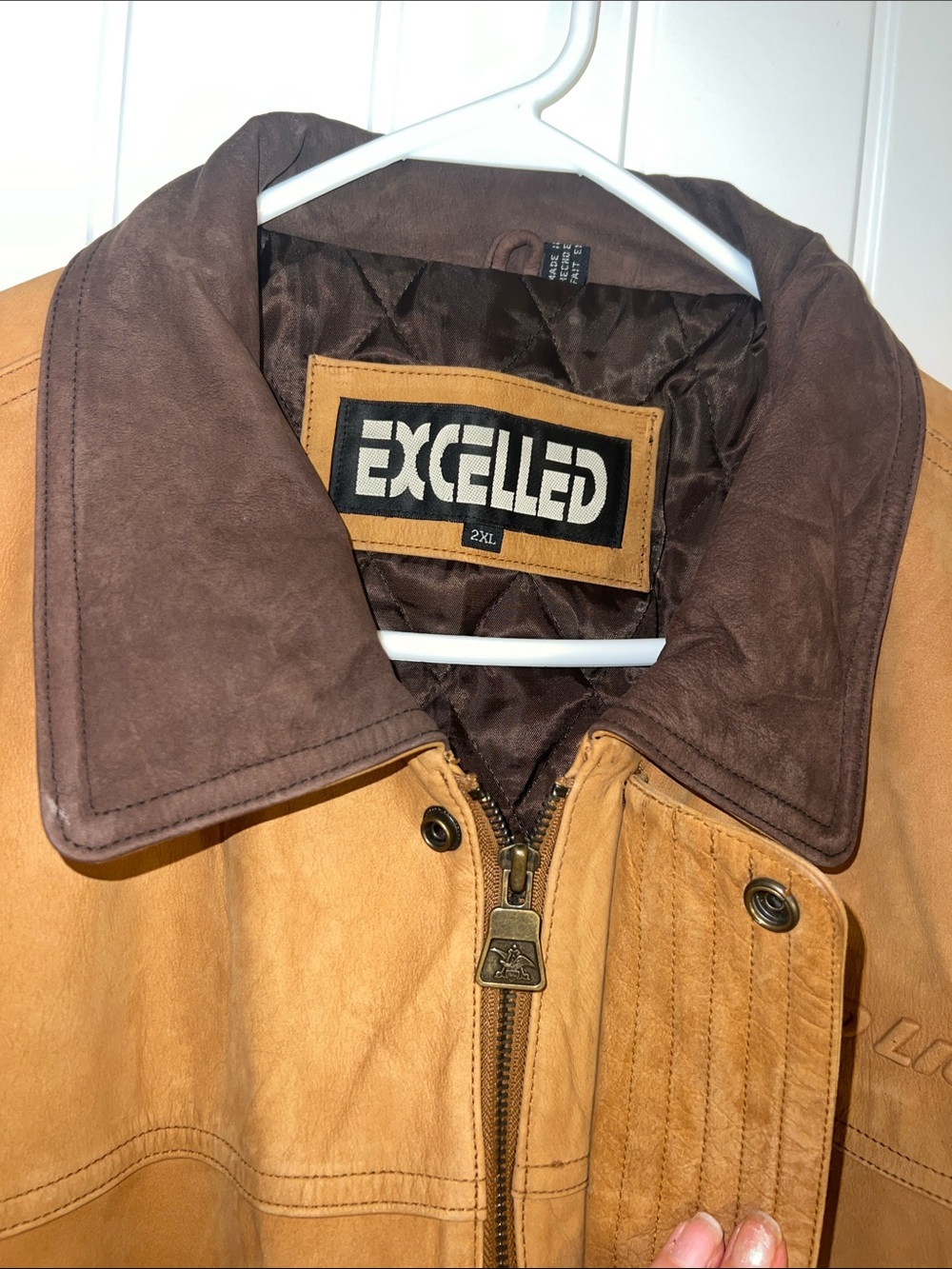 EUC! Vintage 1990s Bud Light Tan Leather Work Jacket by Excelled - Size 2X - Picture 11 of 15